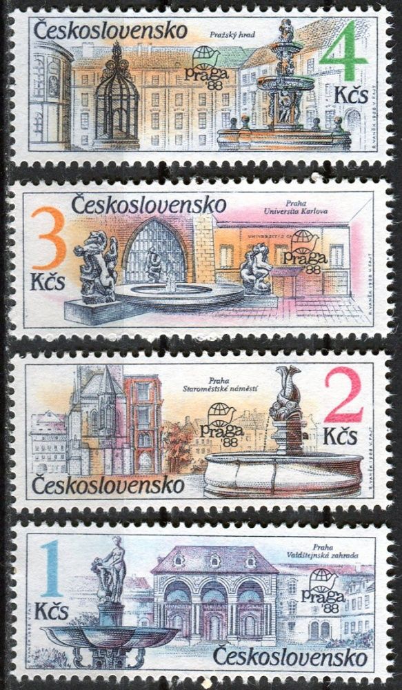 (1988) č. 2847 - 2850 ** - ČSSR - Pražské fontány - Praga 1988