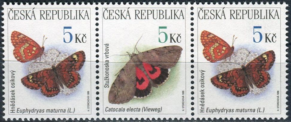 Česká republika (1999) č. 211-212 **, 3-pá (4) - ČR - Ochrana přírody ptáci, motýli