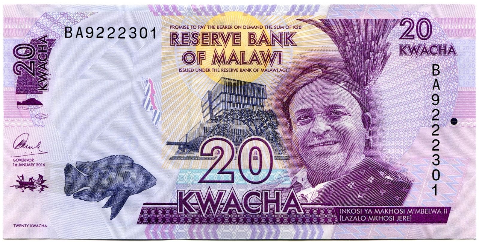 Malawi - (P 63c) 20 KWACHA (2016) - UNC