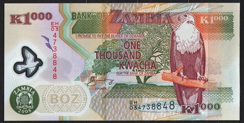 Zambie - (P45f) 1000 Kwacha (2008) - UNC polymer