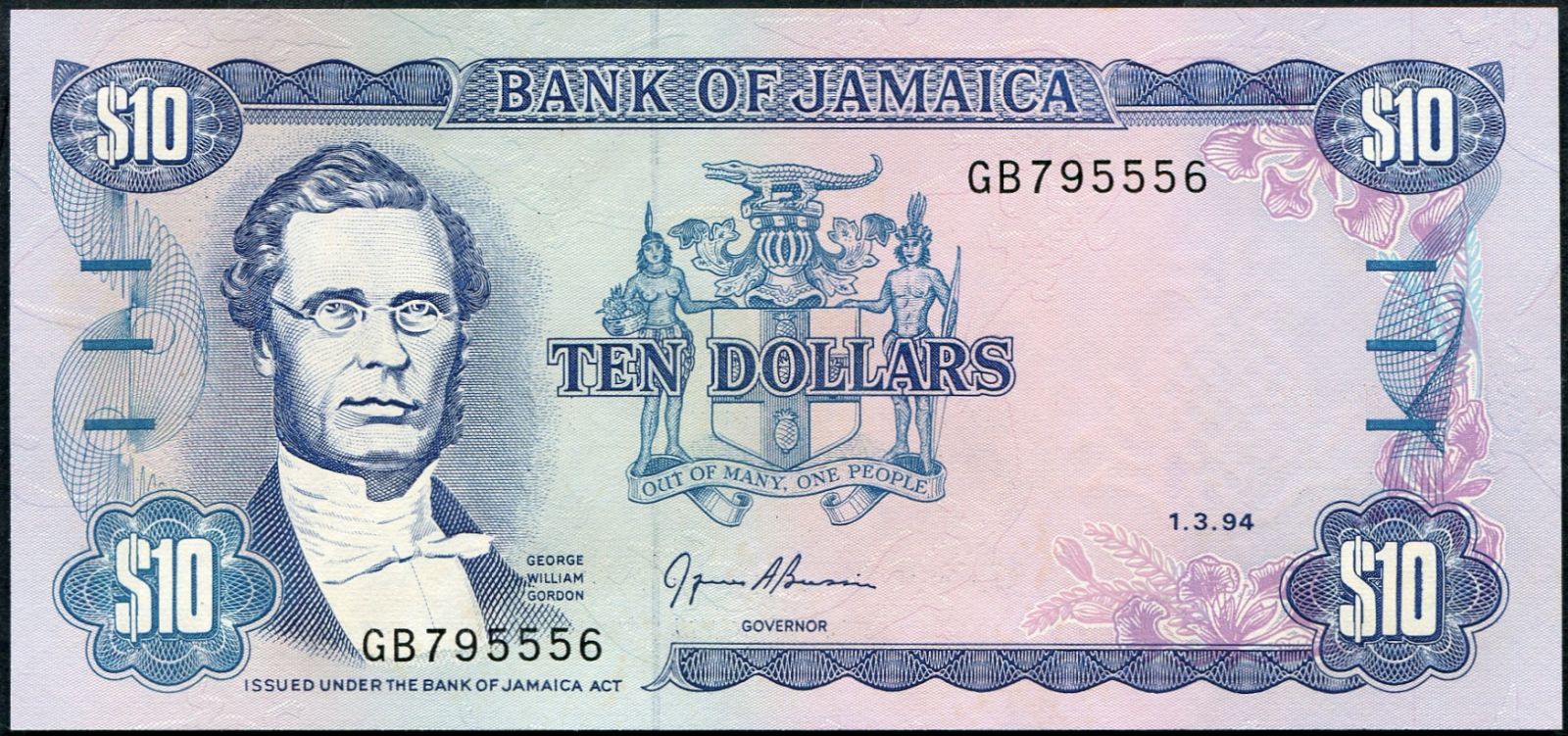 Jamajka (P 71e) - 10 Dollars (1994) - UNC