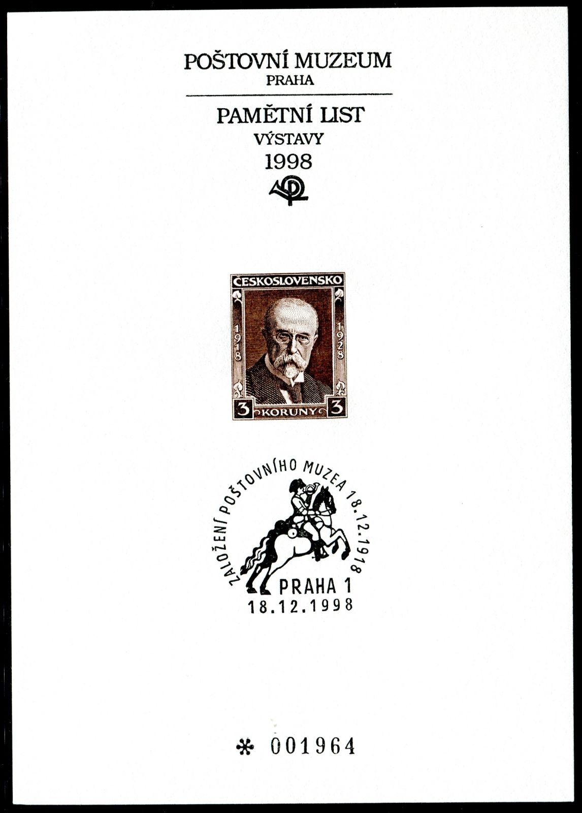 (1998) PTM č. 12 - 80. výročí založení poštovního Muzea - T. G. Masaryk