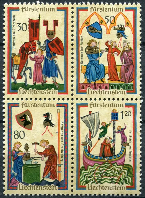 (1970) MiNr. 527 - 530 ** - Lichtenštejnsko - Středověcí pěvci - podle Codexu Manesse (IV.)