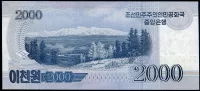 Severní Korea (P 65a.2s.2) 2000 wonů (2008) - UNC - přítisk, Série #: 00000000